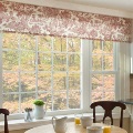 bay window inside home kitchen with fall weather outside