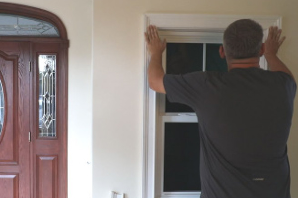 man installing window