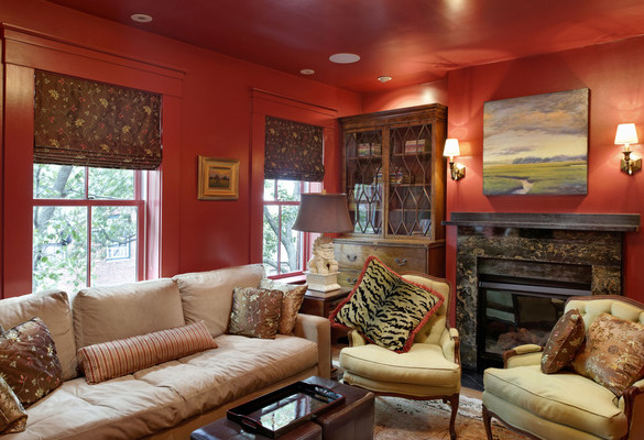 interior of living room with double hung windows