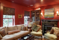 interior of living room with double hung windows